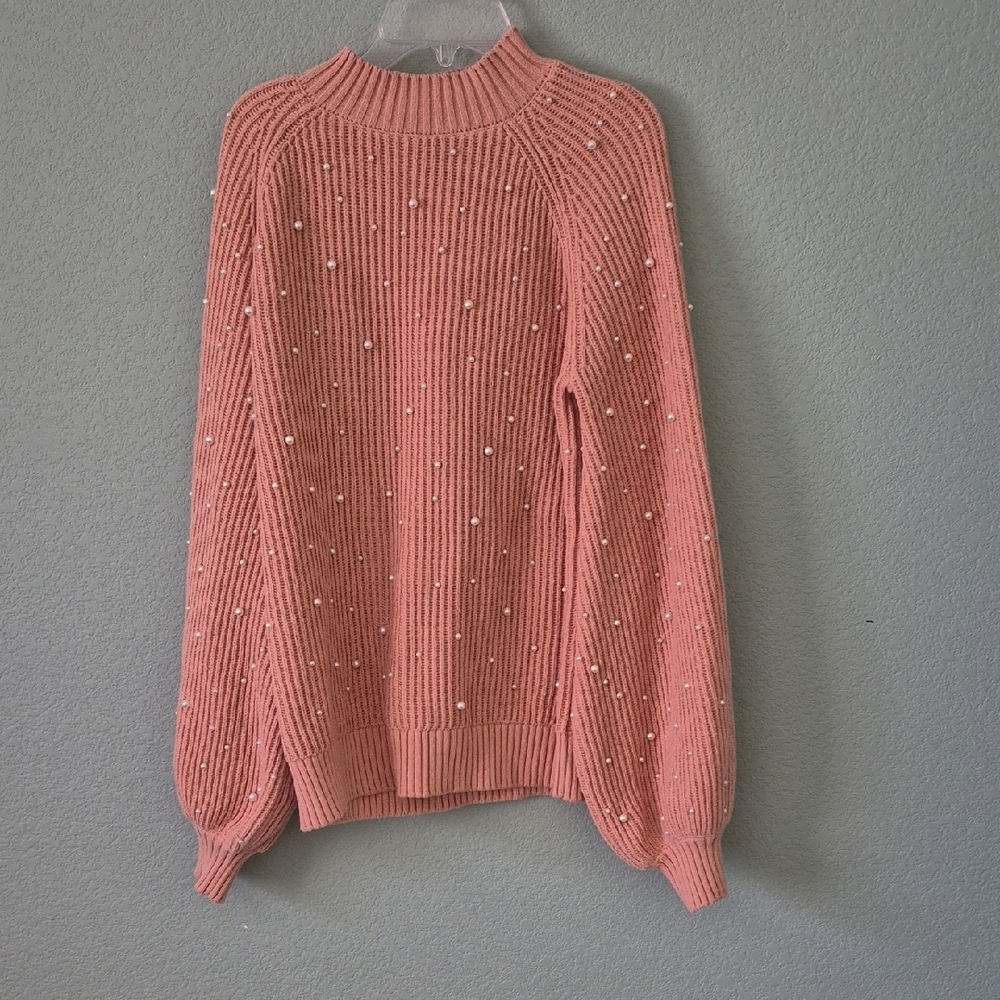 G by Giuliana Blush Pink Turtleneck Sweater with Pearl Accents